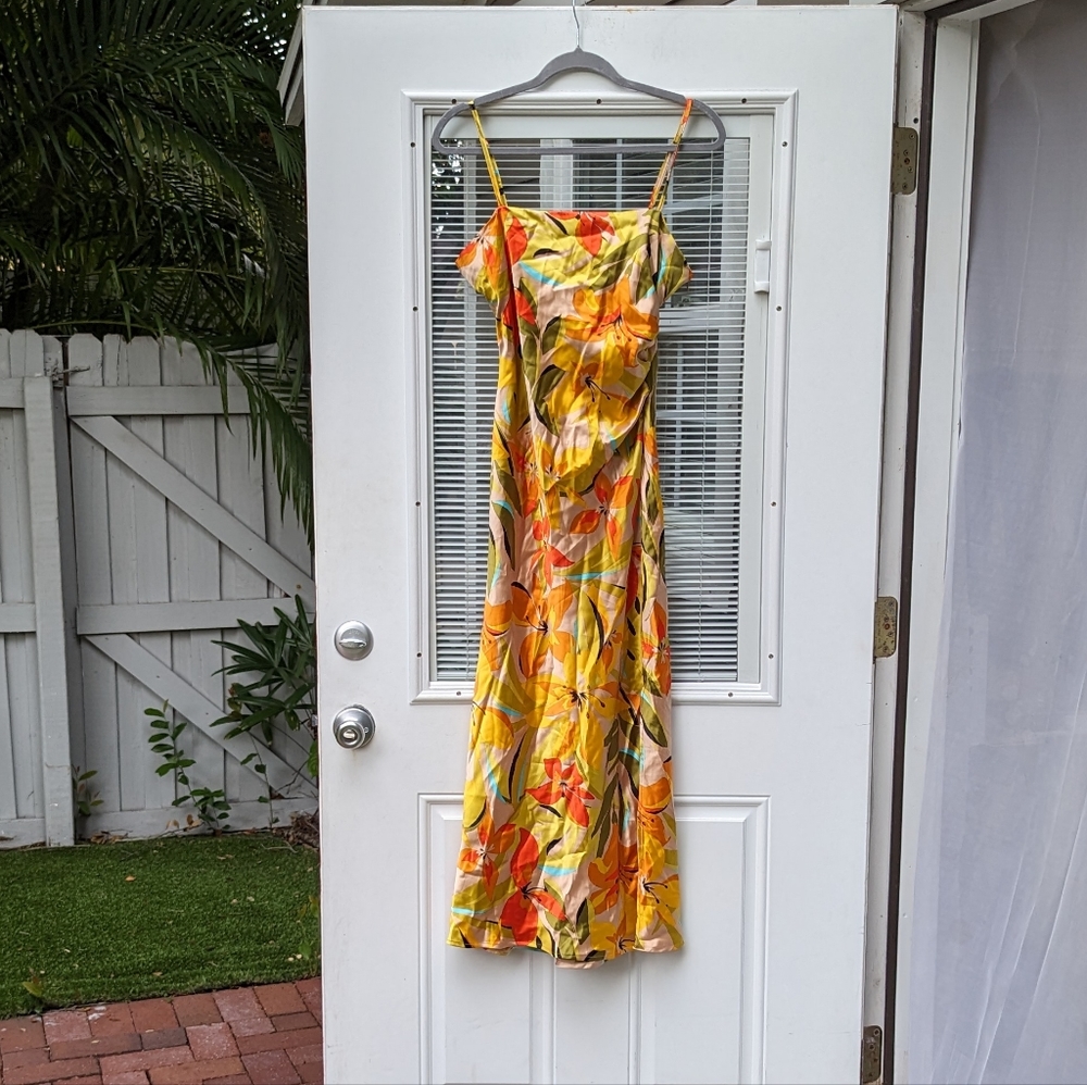 Sunset Floral Spaghetti-Strap Maxi Dress - Yellow